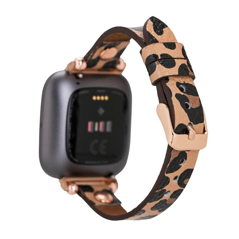Ferro Leather Fitbit Watch Band with Rose Gold Trok Mizuri Leather
