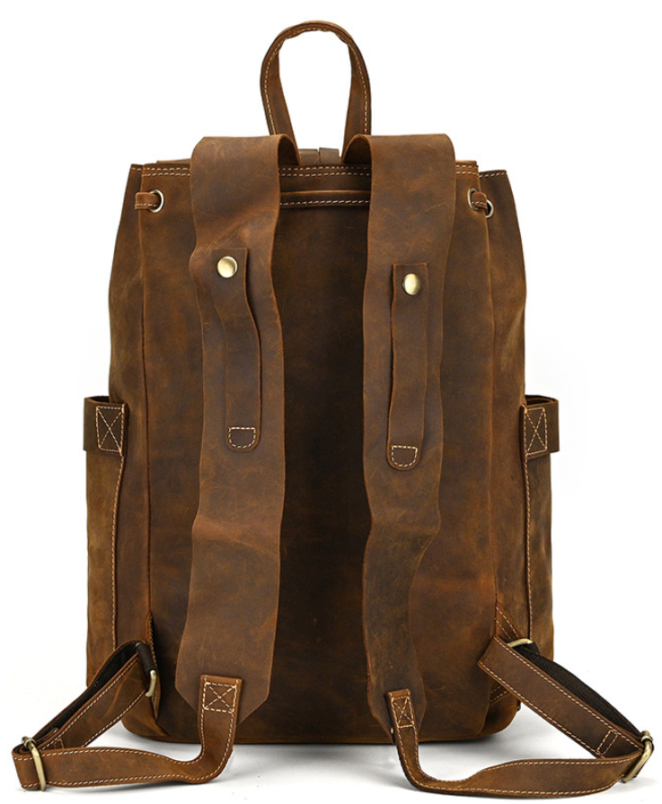 Crazy Horse Leather Men Travel Backpack Retro Laptop Backpack Bucket Backpack RockCow Leather Studio