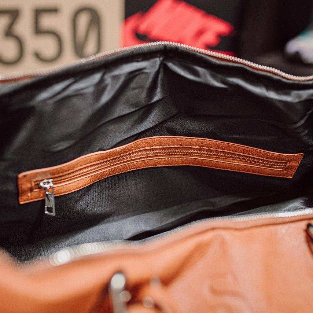 Brown Tumbled Leather Duffle Bag Sole Premise