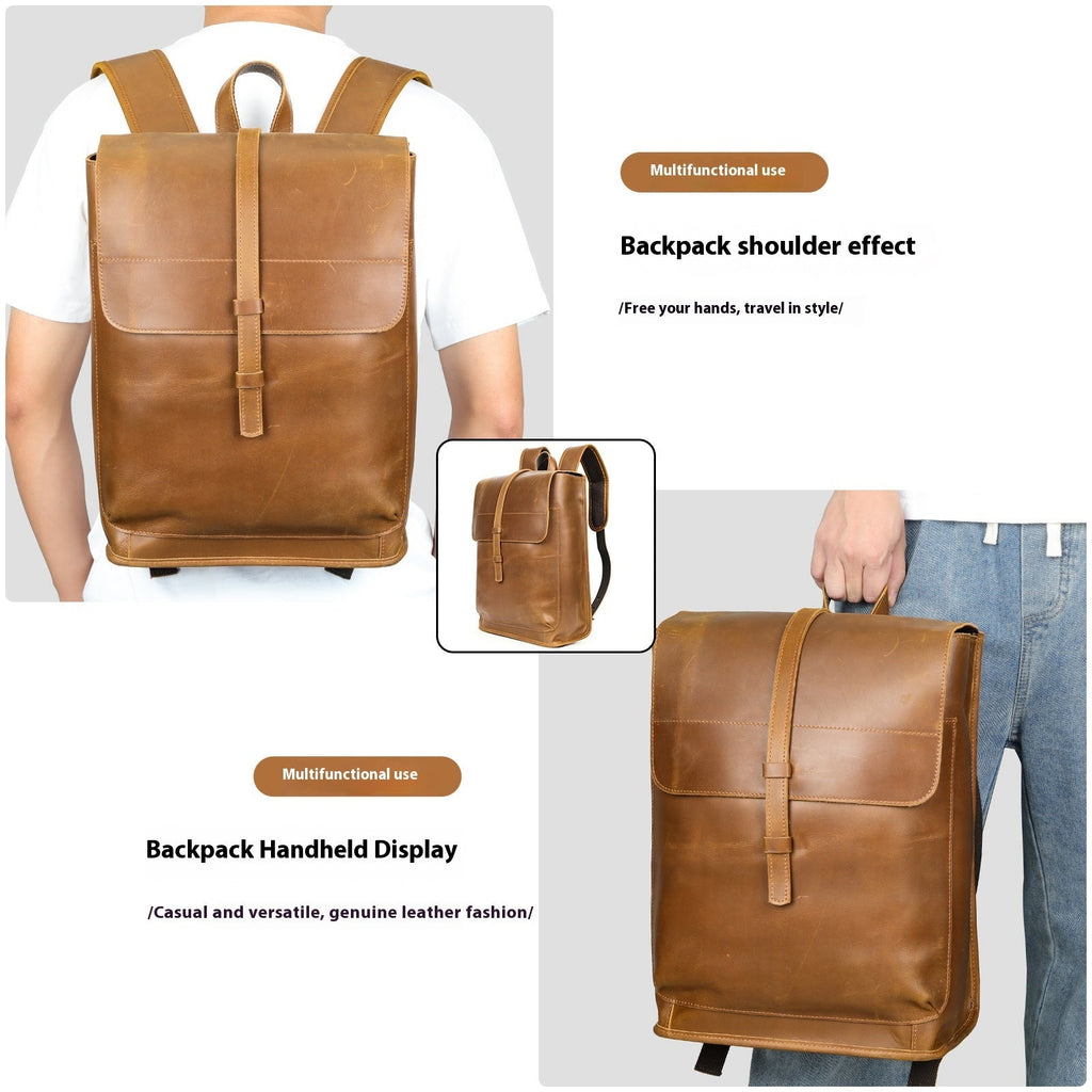 Leather Horse Leather Outdoor Bag Large Capacity Leisure Laptop Travel Backpack Social Buzz eSIMs