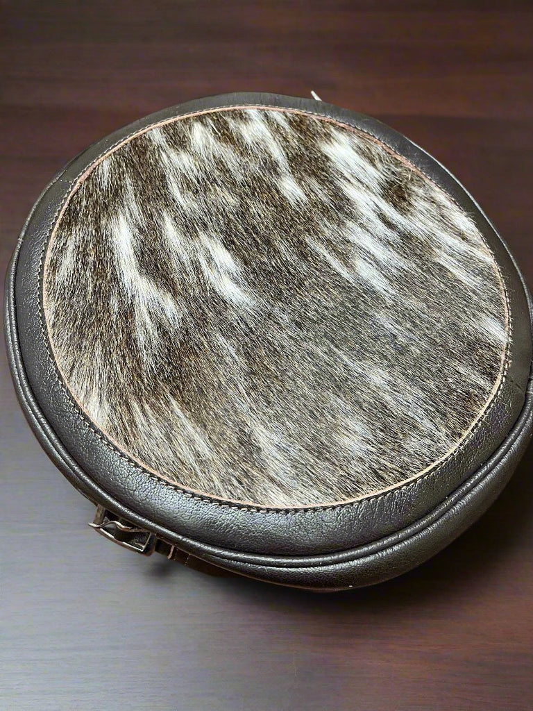 Canteen Bag - Vintage Leather & Hair on Hide Cowhide and Conchos