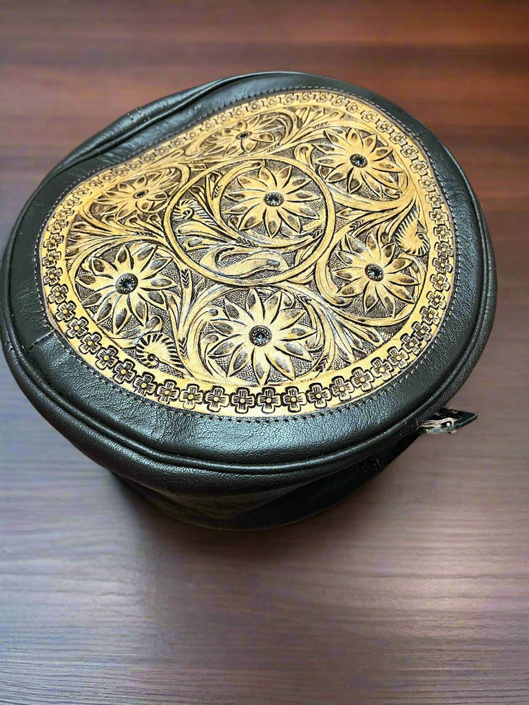 Canteen Bag - Vintage Leather & Hair on Hide Cowhide and Conchos