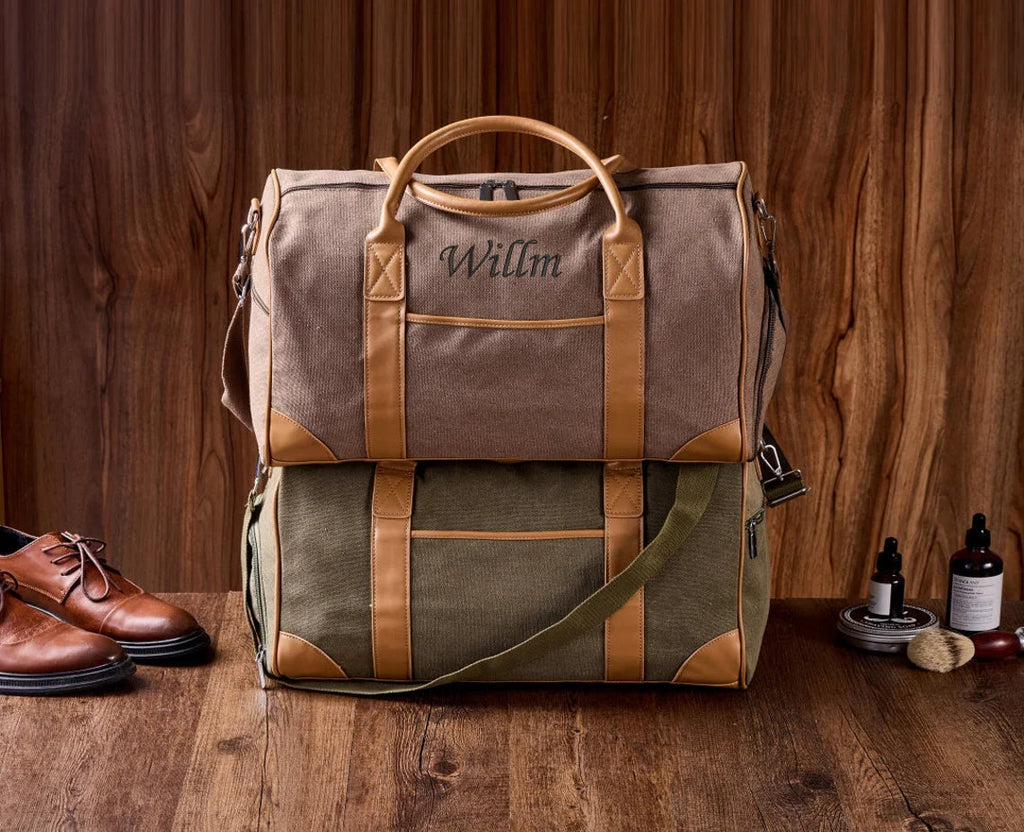 Personalized Weekender Bag with Shoes Compartment, Embroidered Travel Bag RockCow Leather Studio