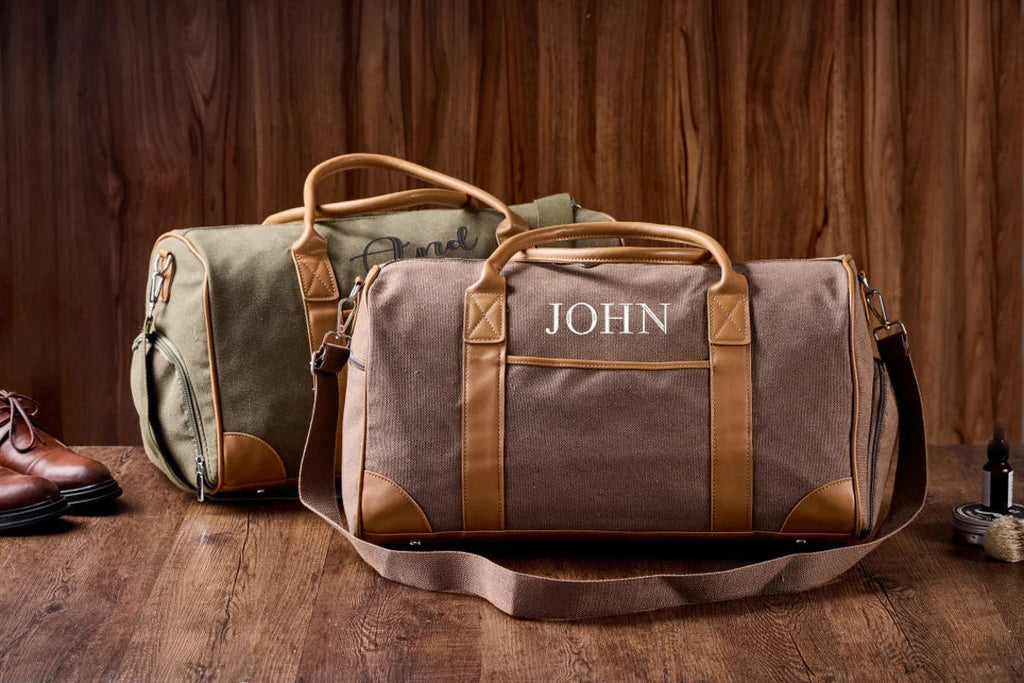 Personalized Weekender Bag with Shoes Compartment, Embroidered Travel Bag RockCow Leather Studio