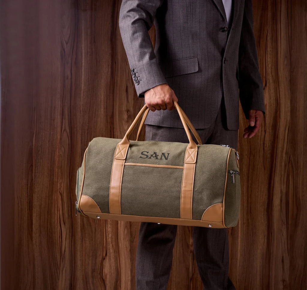 Personalized Weekender Bag with Shoes Compartment, Embroidered Travel Bag RockCow Leather Studio