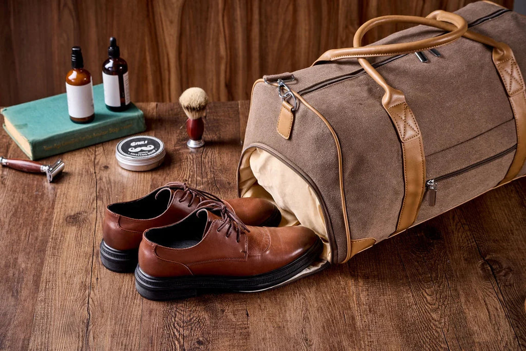 Personalized Weekender Bag with Shoes Compartment, Embroidered Travel Bag RockCow Leather Studio