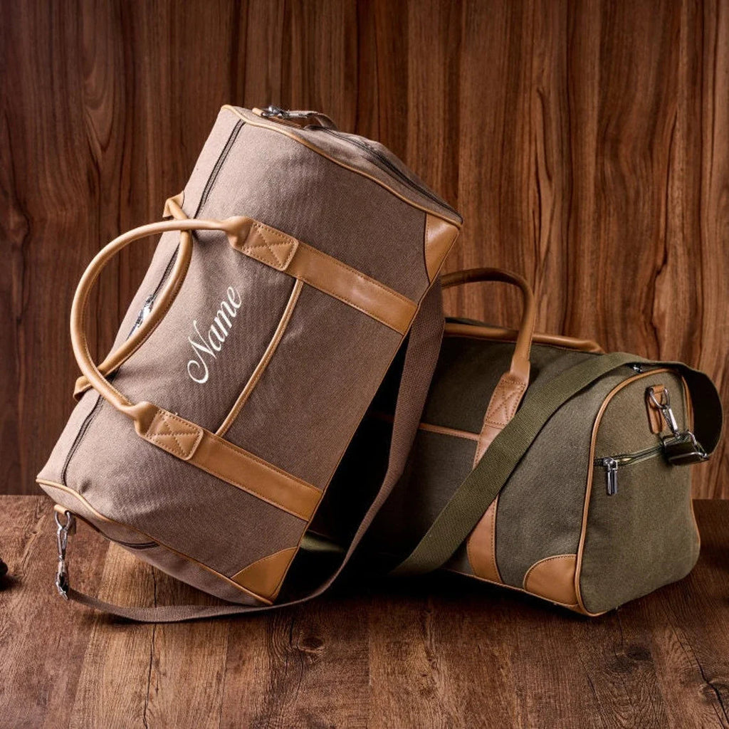 Personalized Weekender Bag with Shoes Compartment, Embroidered Travel Bag RockCow Leather Studio