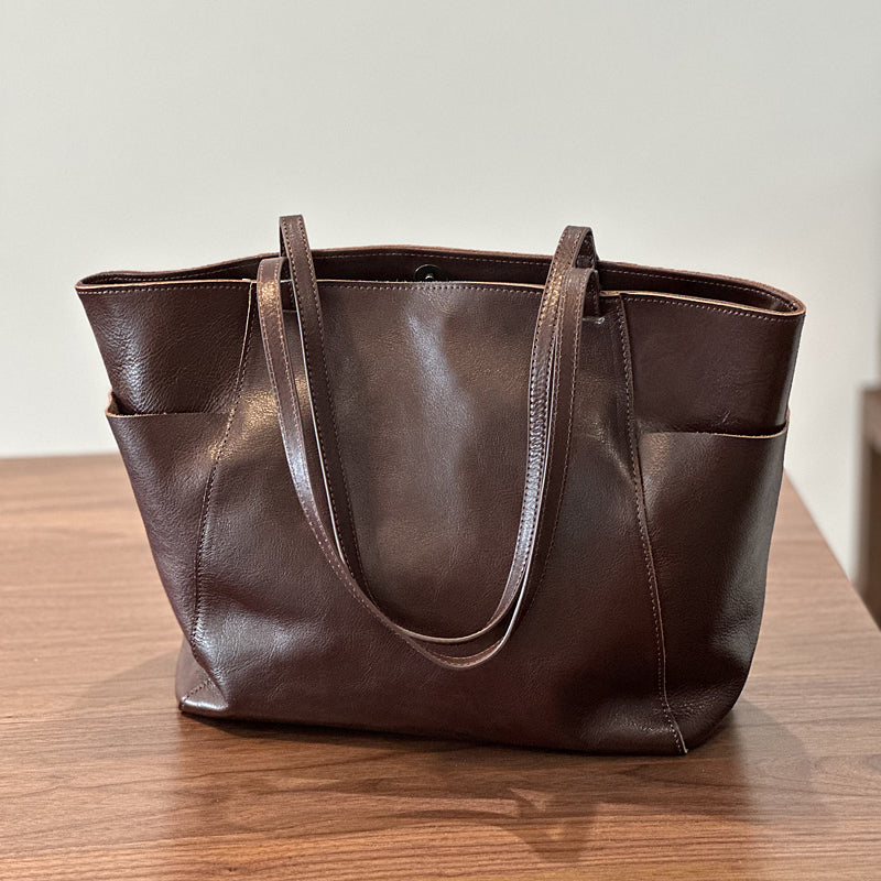 Full Grain Leather Tote Bag, Large Capacity Shoulder Bag for Women, Everyday Leather Tote Bag RockCow Leather Studio