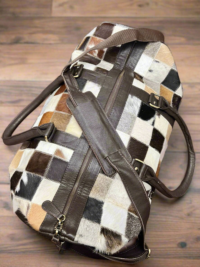 Cowhide Patch Duffle Bag Cowhide and Conchos