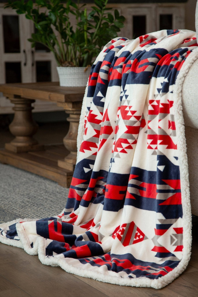 Dances With Red Plush Throw Cowhide and Conchos