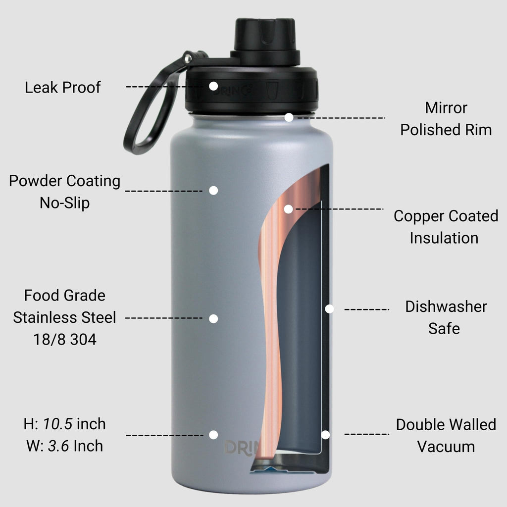 DRINCO® 32oz Stainless Steel Water Bottle - Asphalt Gray Mercantile Mountain