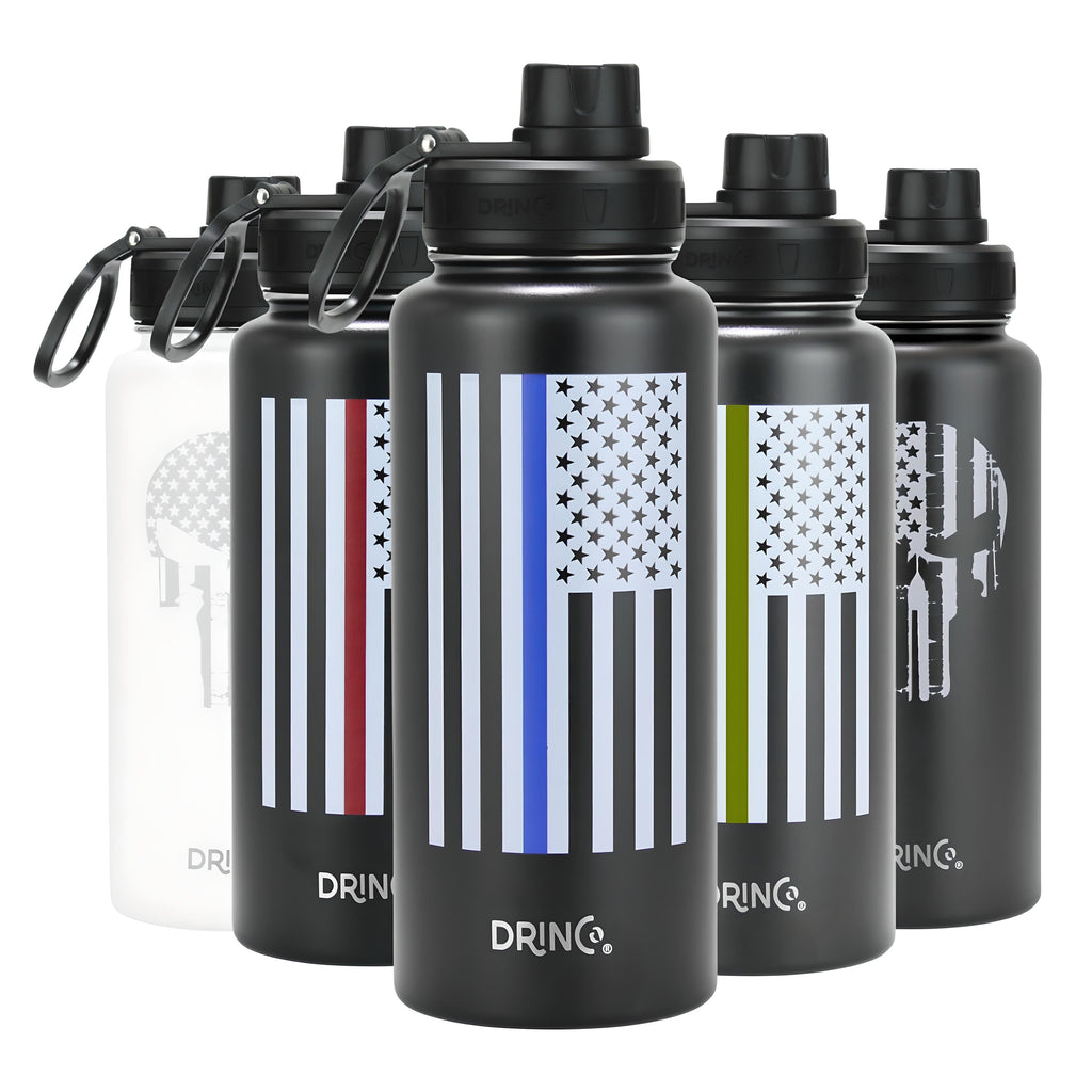DRINCO® 32oz Stainless Steel Water Bottle-Thin Green-Black Mercantile Mountain