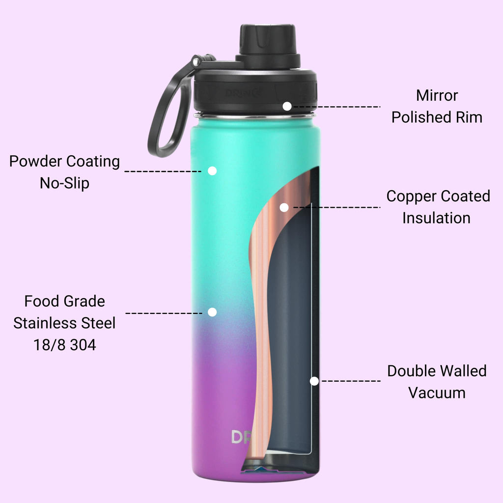 DRINCO® 22oz Stainless Steel Sport Water Bottle - Ombre Fuschia Teal Mercantile Mountain