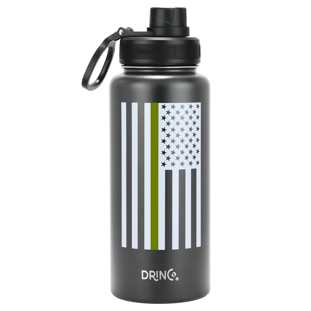 DRINCO® 32oz Stainless Steel Water Bottle-Thin Green-Black Mercantile Mountain
