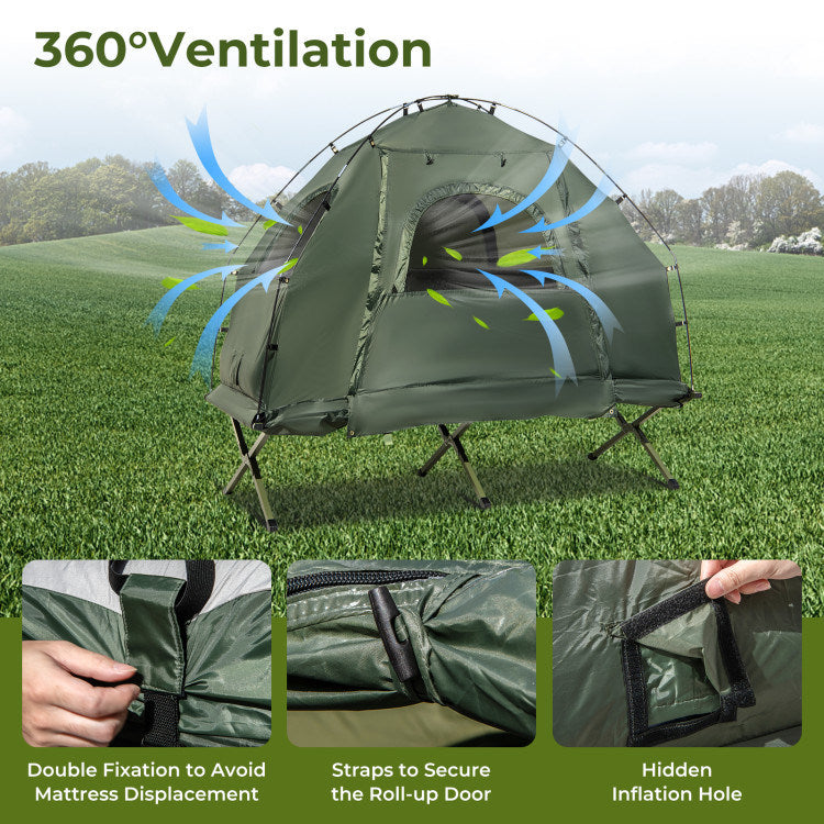 1-Person Folding Camping Tent with Sunshade and Air Mattress Mercantile Mountain