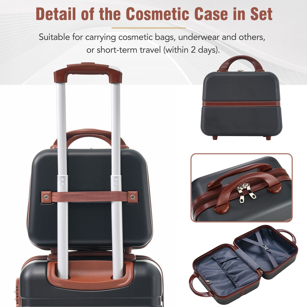 Hardshell Luggage Sets 3 Pieces 20"+24" Luggages and Cosmetic Case Spinner Suitcase with TSA Lock Lightweight,Black Mercantile Mountain