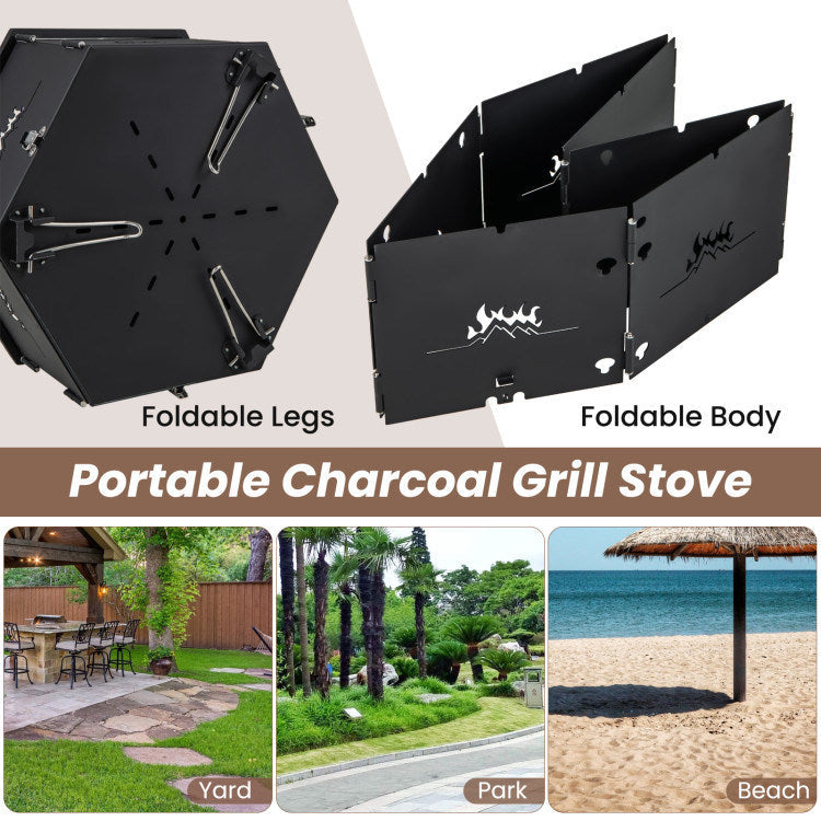 Portable Charcoal Grill Stove – Foldable Hibachi Cooker with Handle Mercantile Mountain