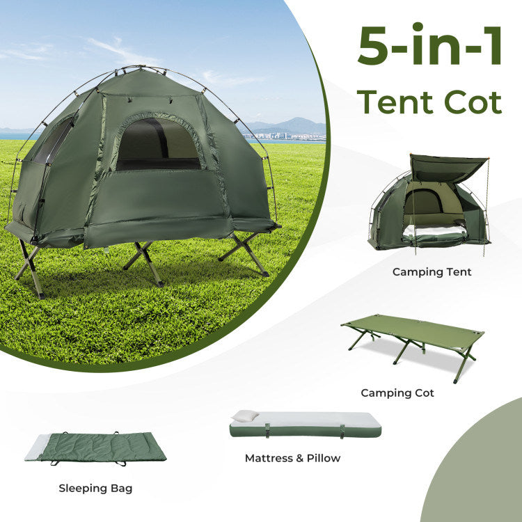 1-Person Folding Camping Tent with Sunshade and Air Mattress Mercantile Mountain