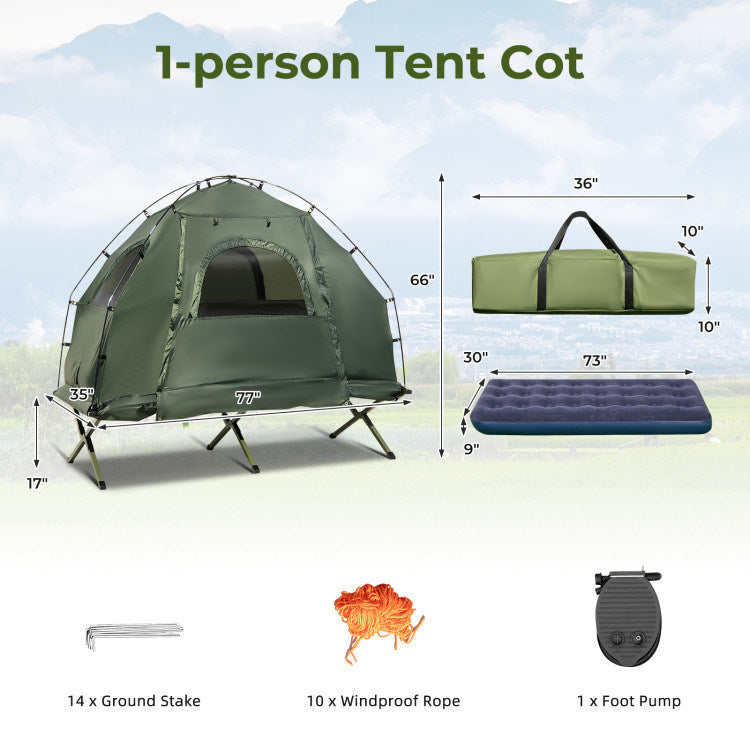1-Person Folding Camping Tent with Sunshade and Air Mattress Mercantile Mountain