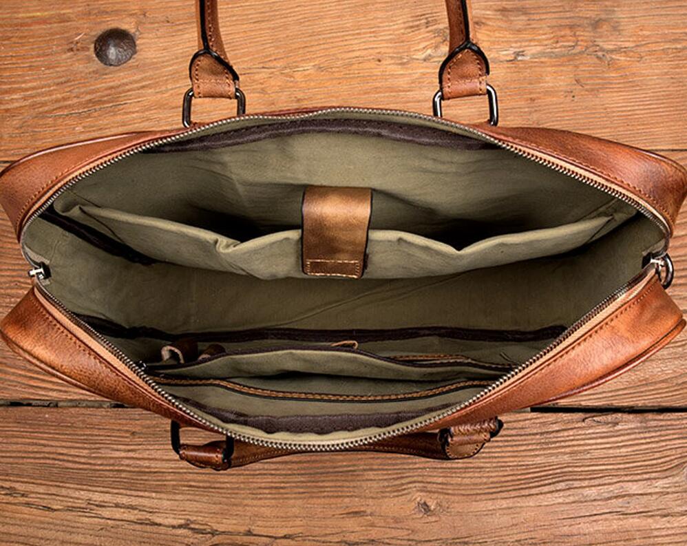 Full Grain Leather Briefcase Men's Leather Laptop Bag Shoulder Messenger Bag RockCow Leather Studio