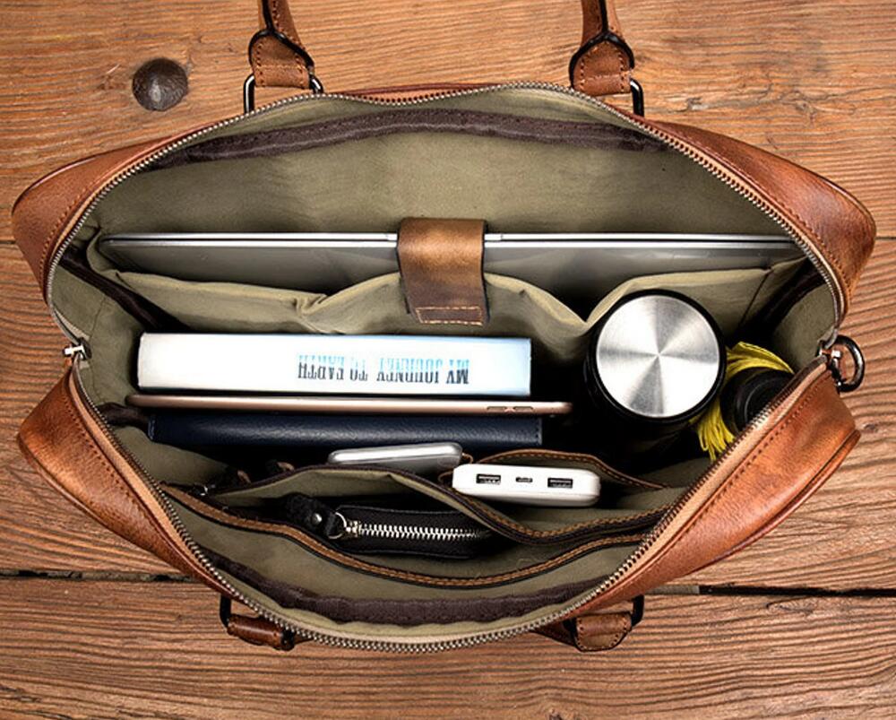 Full Grain Leather Briefcase Men's Leather Laptop Bag Shoulder Messenger Bag Gift for Him RockCow Leather Studio