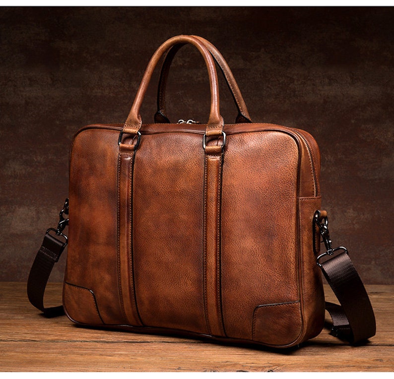 Full Grain Leather Briefcase Men's Leather Laptop Bag Shoulder Messenger Bag RockCow Leather Studio