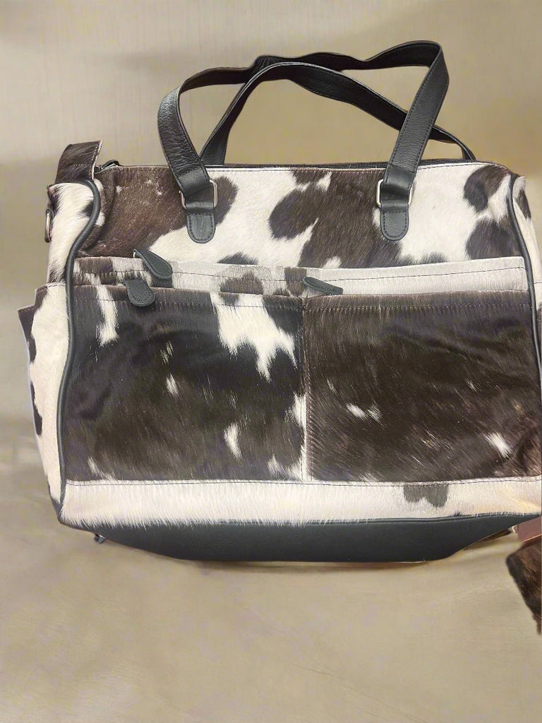 Hair on Hide Crossbody Diaper Bag - Tons of storage Cowhide and Conchos