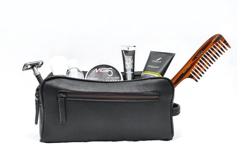The Twin Section Toiletry- Black Classy Leather Bags