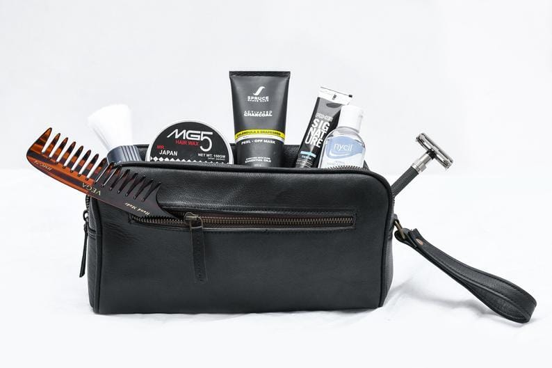 The Single Section Toiletry- Black Classy Leather Bags