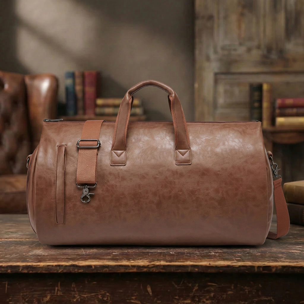 Leather Garment Duffel Bag with Shoe Pouch Waterproof Leather Weekender Bag Hanging Clothes Bag Large Overnight Bag RockCow Leather Studio