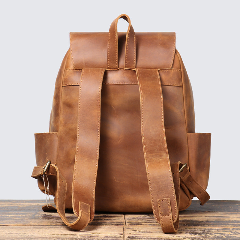 Crazy Horse Leather Men Backpack Men Full Grain Leather School Backpack Retro Travel Backpack RockCow Leather Studio