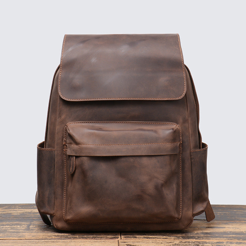 Crazy Horse Leather Men Backpack Men Full Grain Leather School Backpack Retro Travel Backpack RockCow Leather Studio