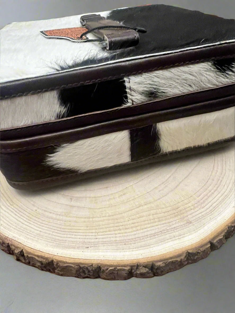 Lockable Hair on Hide Jewelry Case Cowhide and Conchos