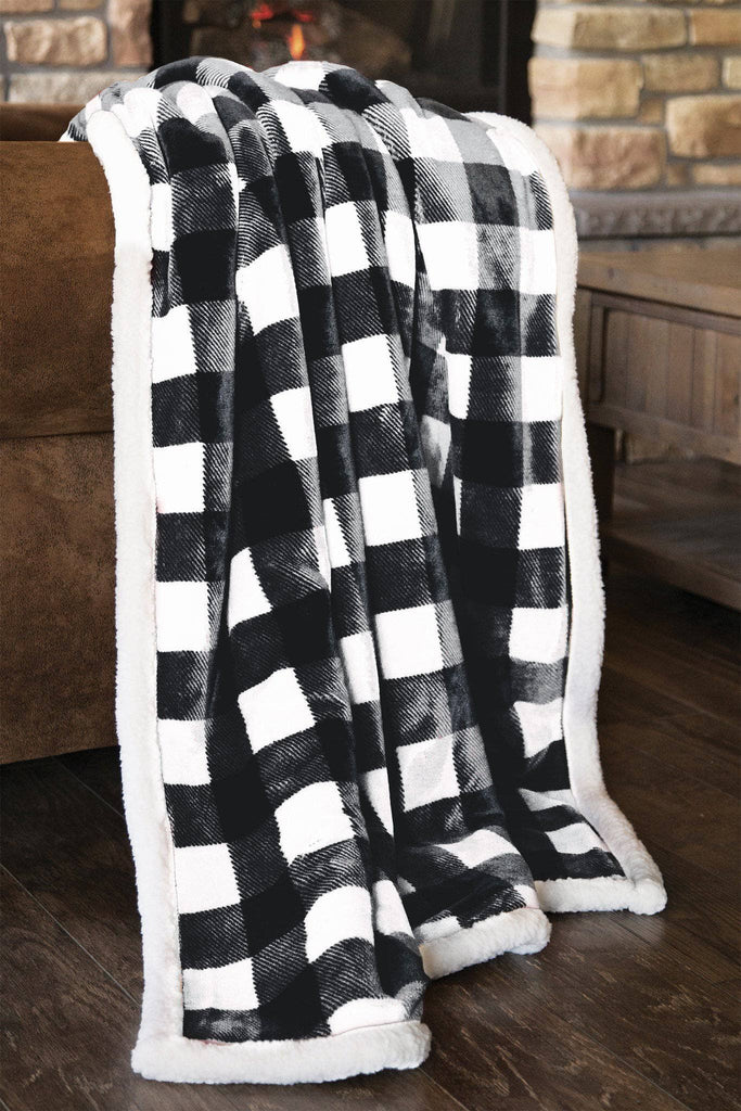 Lumberjack Plaid Plush Fur Sherpa Borrego Fleece Throw Blanket Cowhide and Conchos