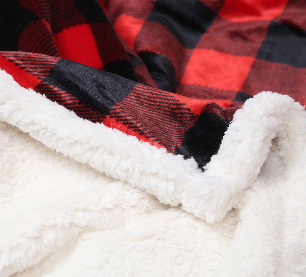 Lumberjack Plaid Plush Fur Sherpa Borrego Fleece Throw Blanket Cowhide and Conchos