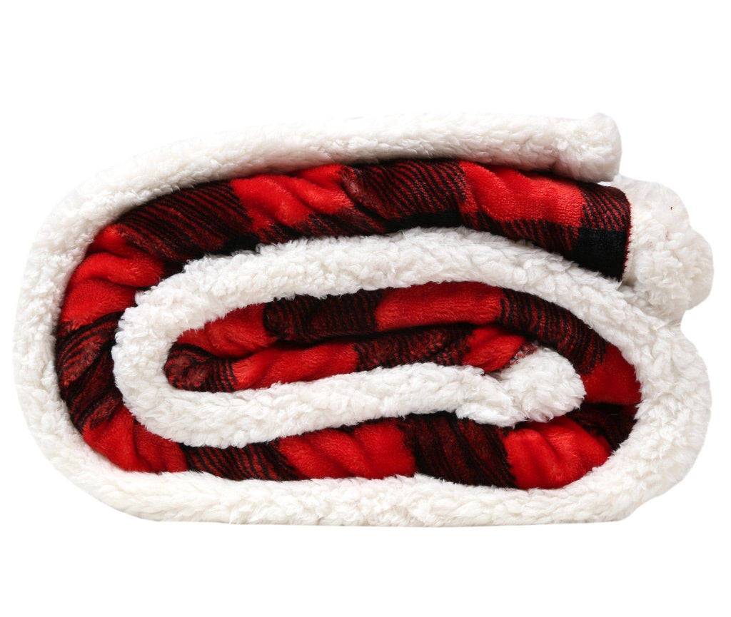 Lumberjack Plaid Plush Fur Sherpa Borrego Fleece Throw Blanket Cowhide and Conchos