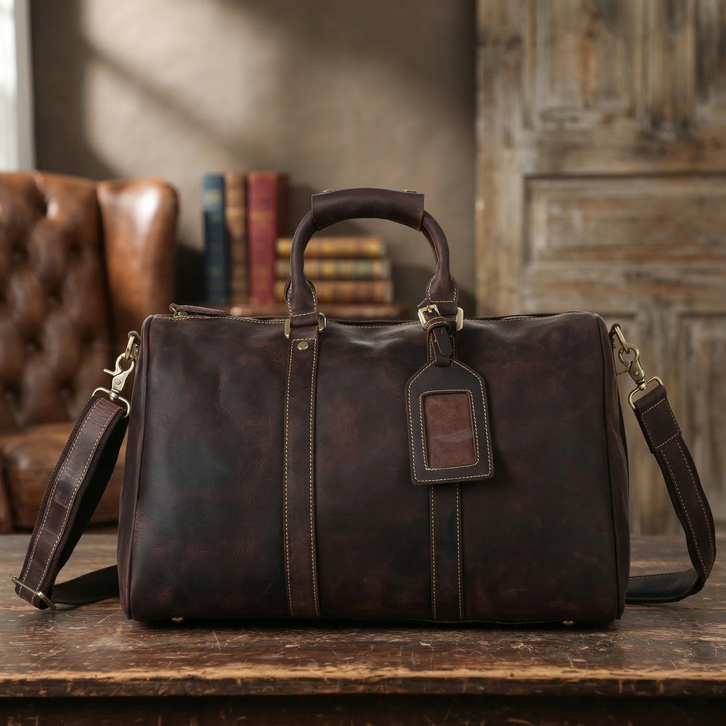 Mens Duffle Bags Top Grain Leather Travel Bag Business Travel Luggage Bag RockCow Leather Studio