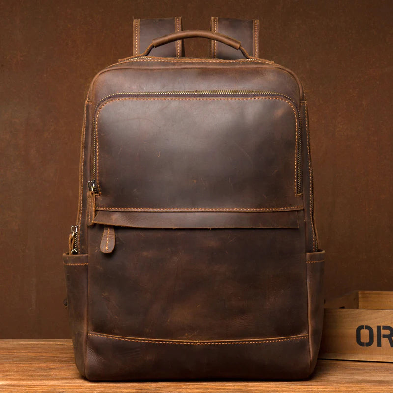Crazy Horse Leather Backpack Men Laptop Backpack Handmade Travel Backpack MSG7635 RockCow Leather Studio