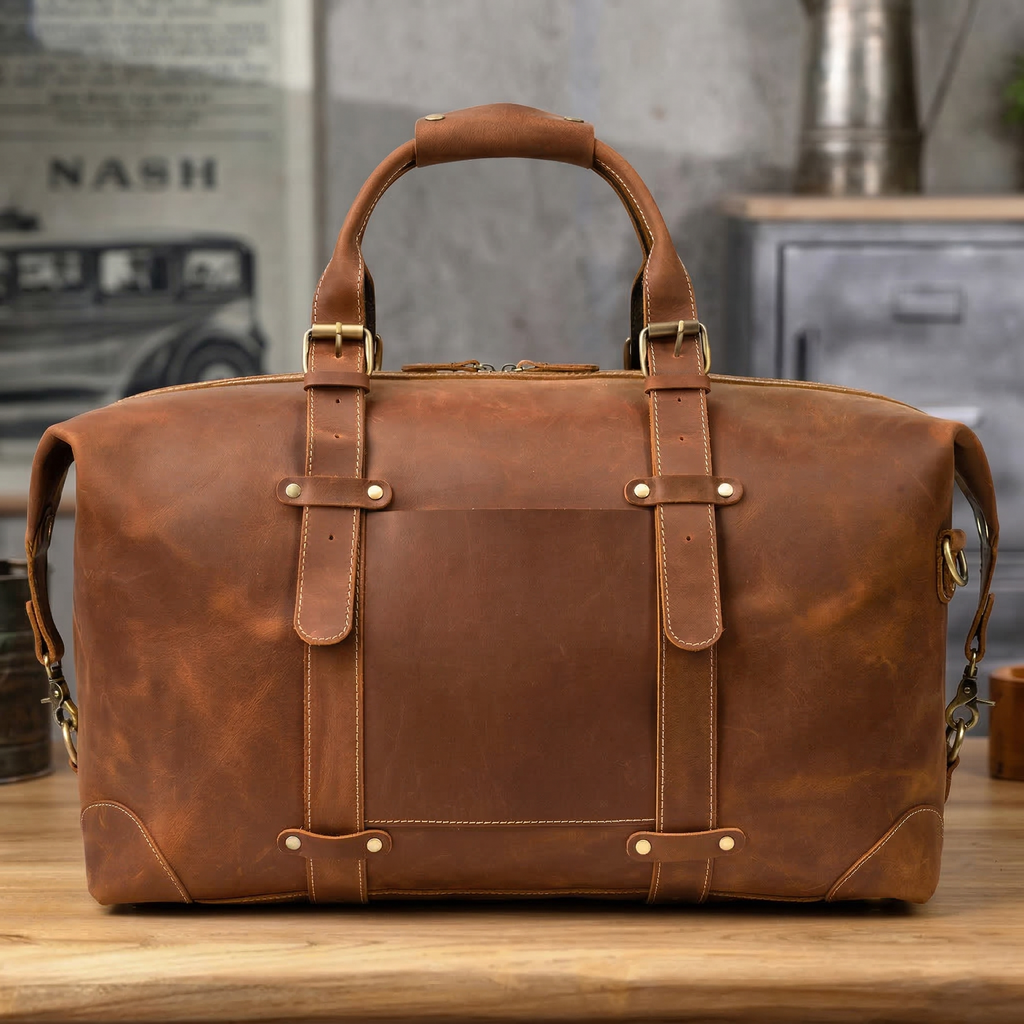 Full Grain Leather Duffle Bag Handmade Leather Weekender Bag Leather Holdall Overnight Bag For Men Gift For Him RockCow Leather Studio