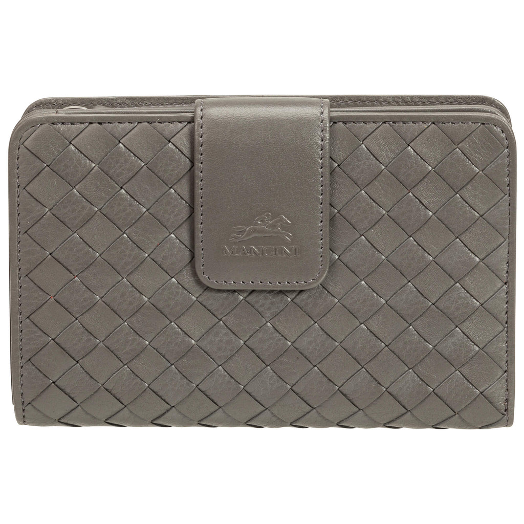 Mancini Basket Weave RFID Secure Medium Clutch Wallet Mancini