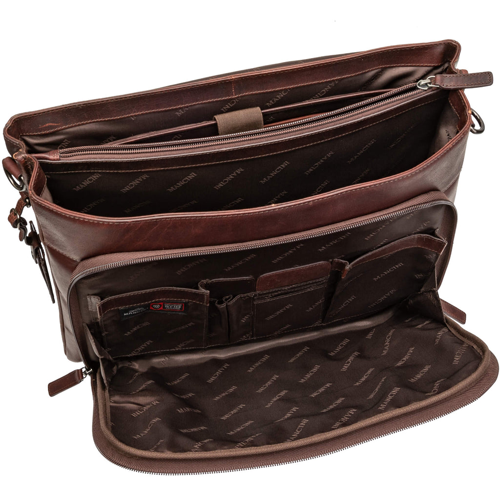 Mancini Buffalo Double Compartment Briefcase for 15.6” Laptop / Tablet Mancini
