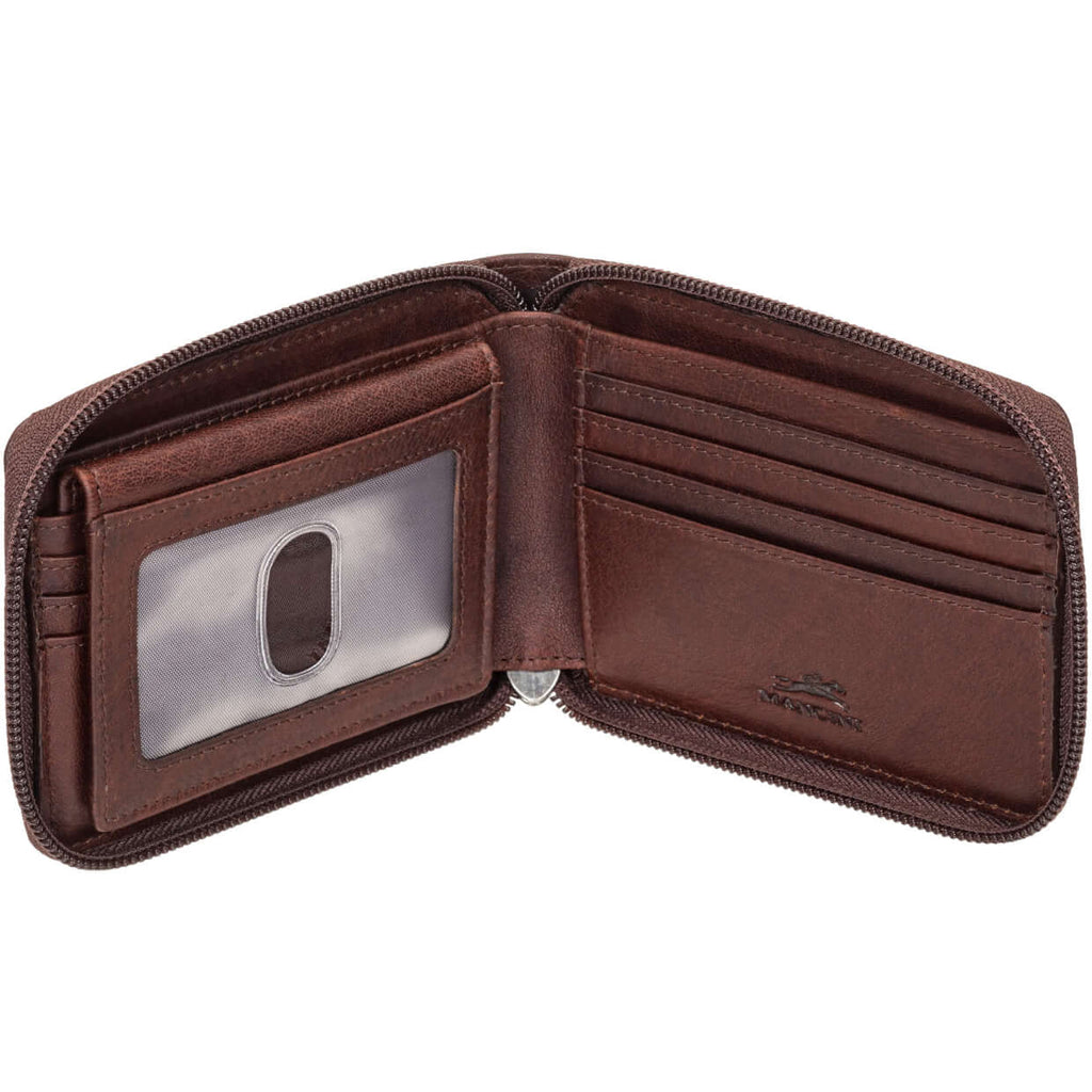 Mancini Buffalo RFID Secure Zippered Billfold with Removable Passcase Mancini