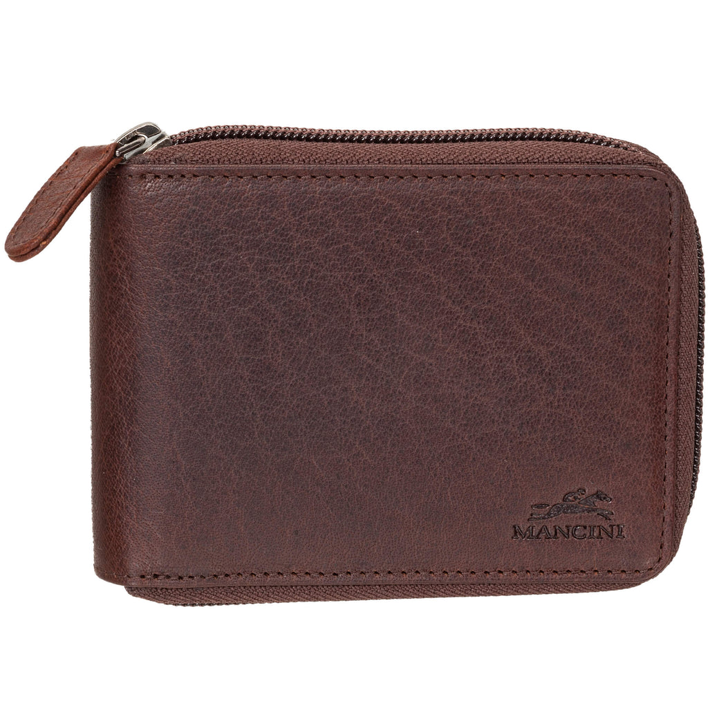 Mancini Buffalo RFID Secure Zippered Billfold with Removable Passcase Mancini