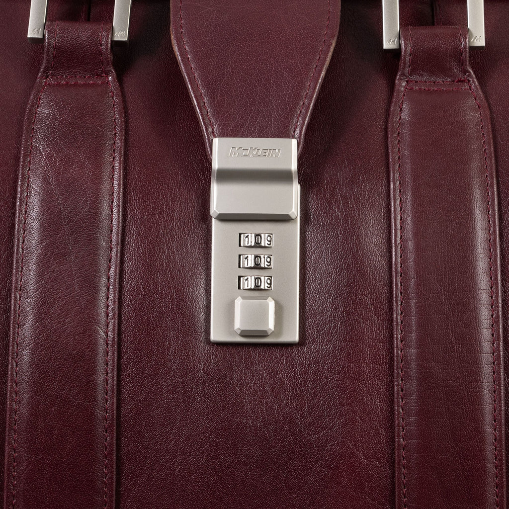 McKlein Morgan 17" Leather Litigator Laptop Briefcase Burgundy McKlein USA