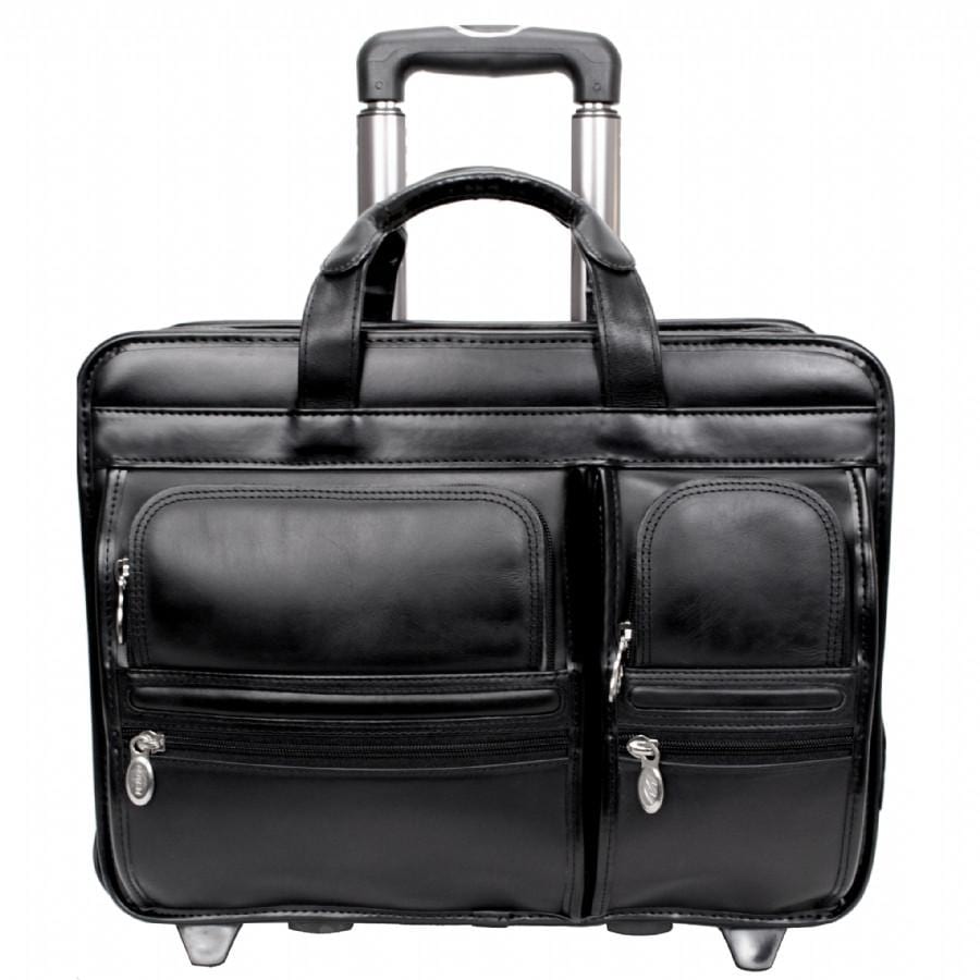 McKlein USA Clinton 17" Leather Patented Detachable Wheeled Laptop Briefcase Black