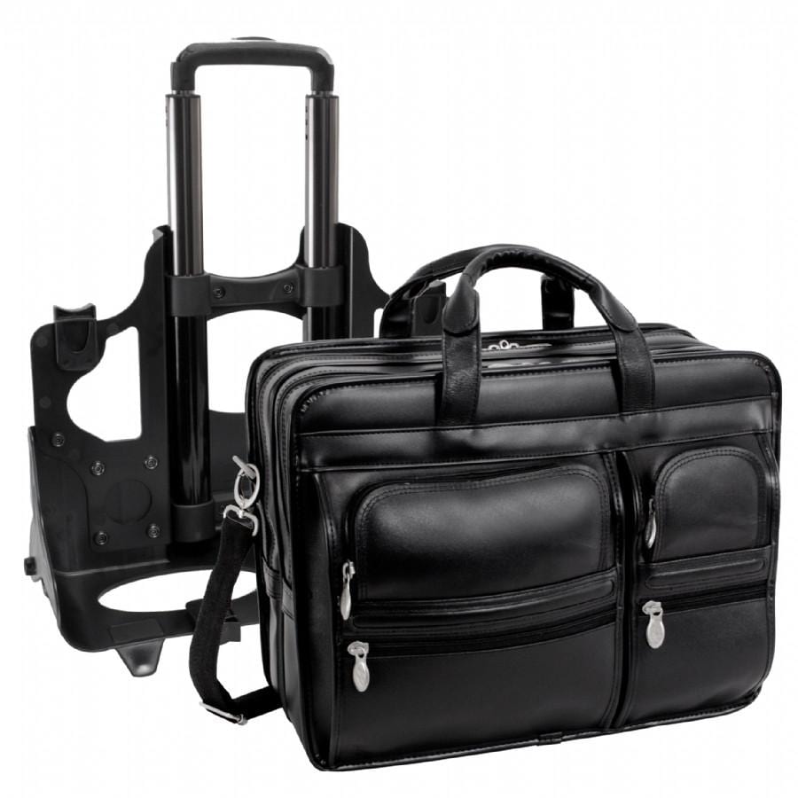 McKlein USA Clinton 17" Leather Patented Detachable Wheeled Laptop Briefcase Black