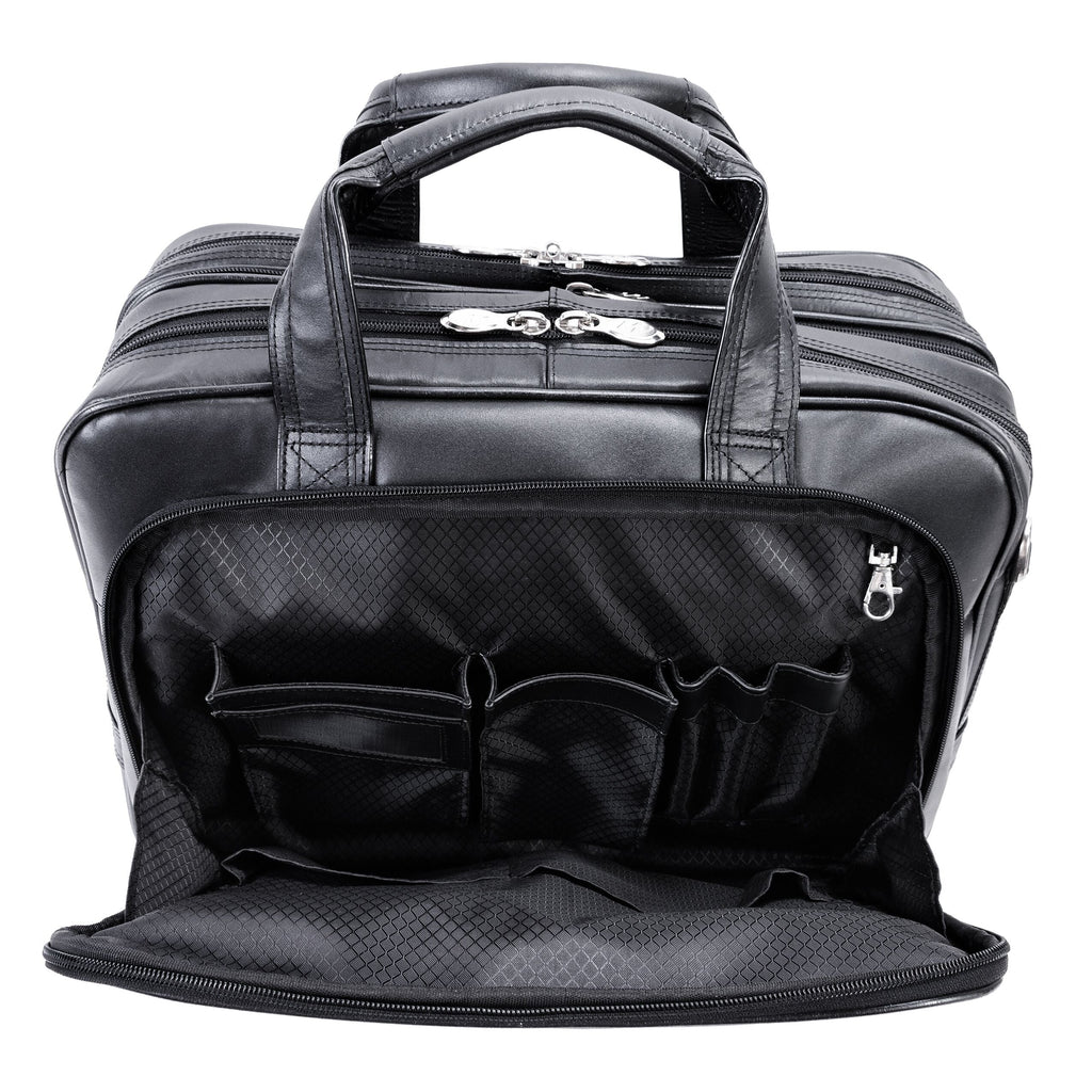 McKlein USA Pearson Leather Expandable Double Compartment Briefcase Black - LuggageDesigners