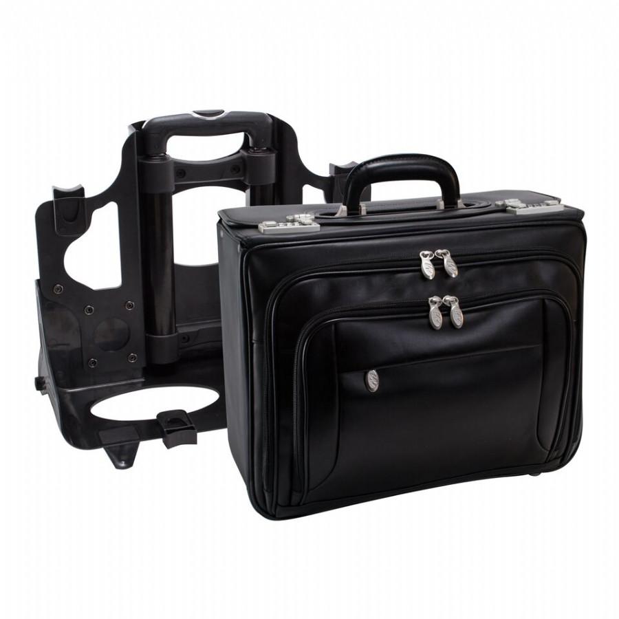 McKlein USA Sheridan Leather 17" Detachable Wheeled Catalog Case Black
