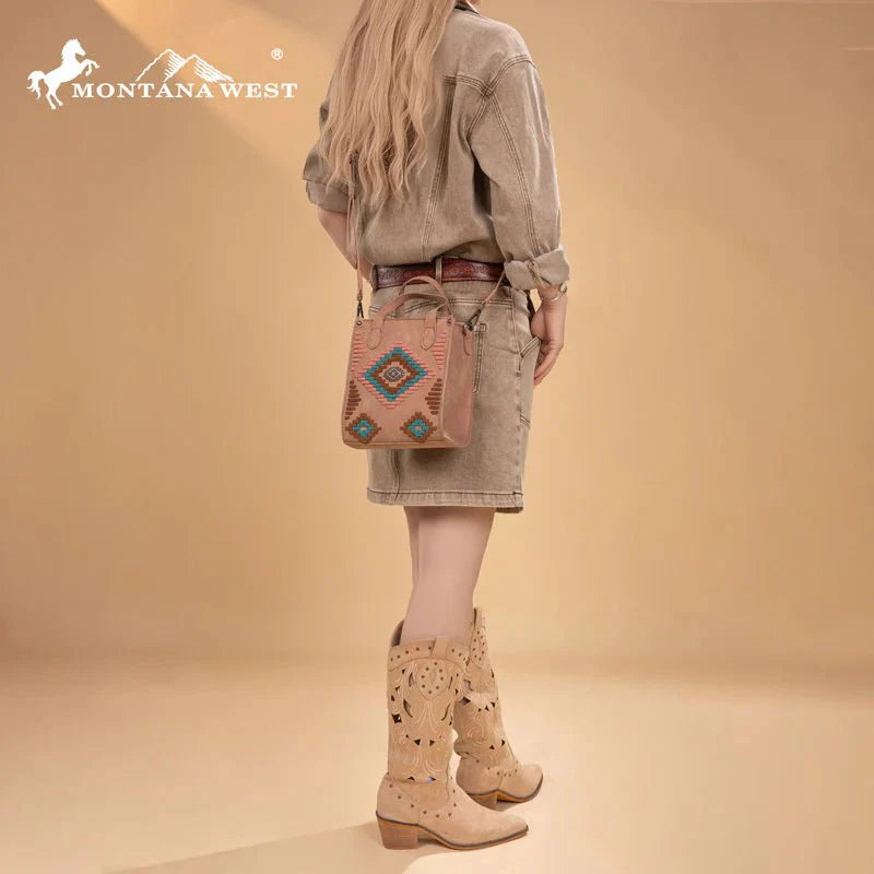 Montana West Aztec Collection Crossbody Cowhide and Conchos