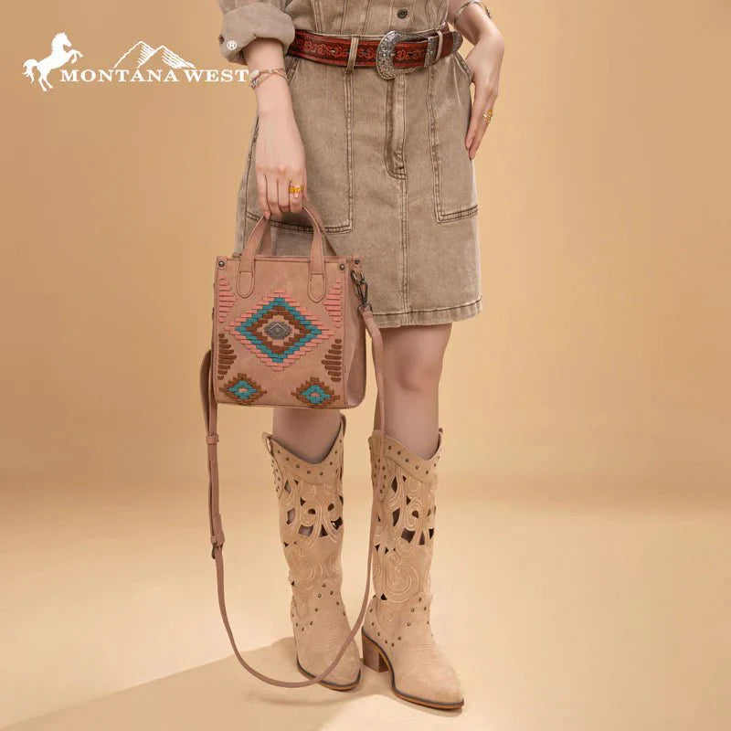 Montana West Aztec Collection Crossbody Cowhide and Conchos